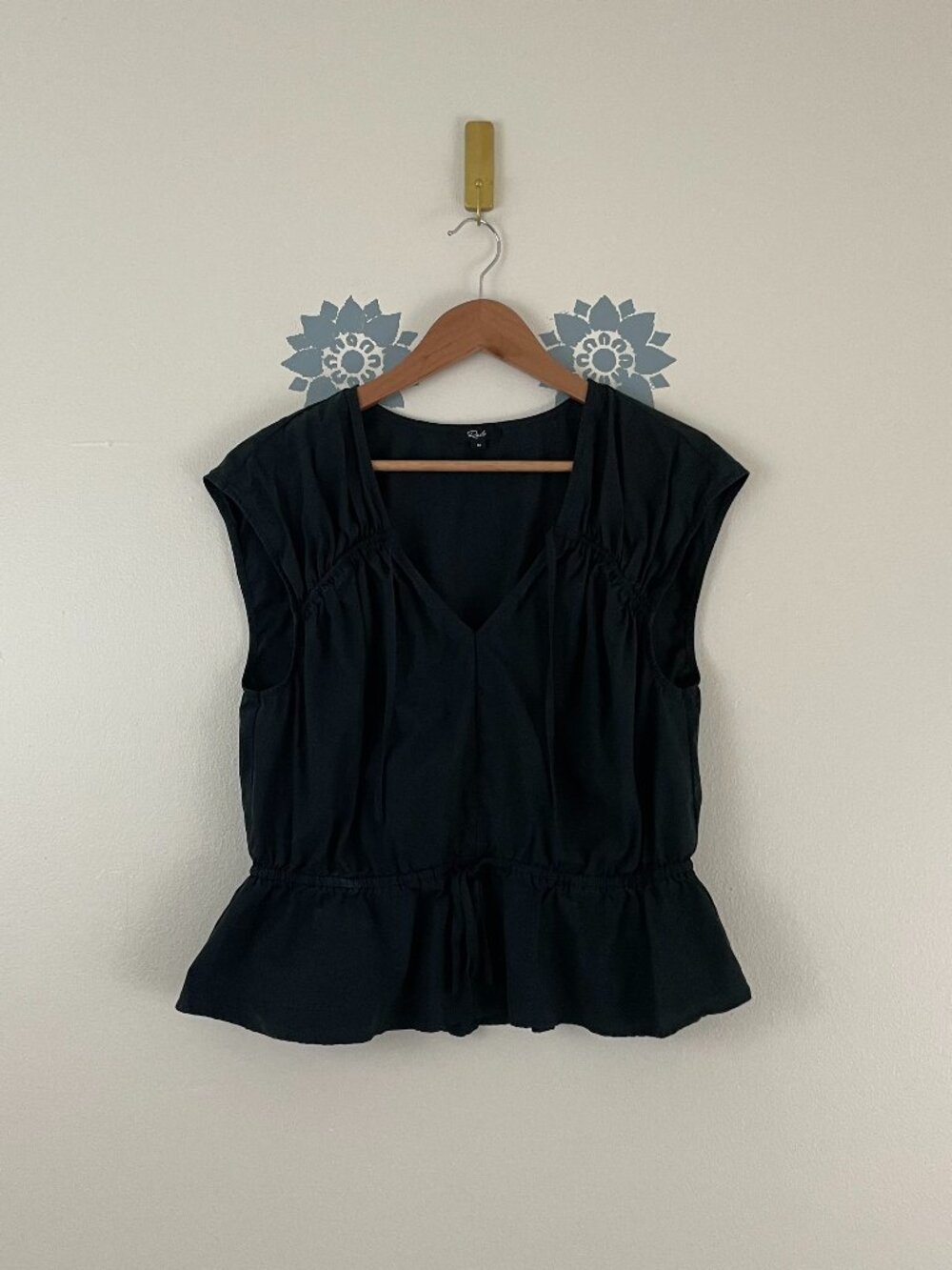 Rails Savi Cotton Poplin Peplum Top in Black Size Medium